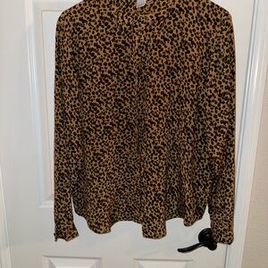 Vintage 100% silk Allison Taylor Petite Leopard Print Blouse in Brown and Black